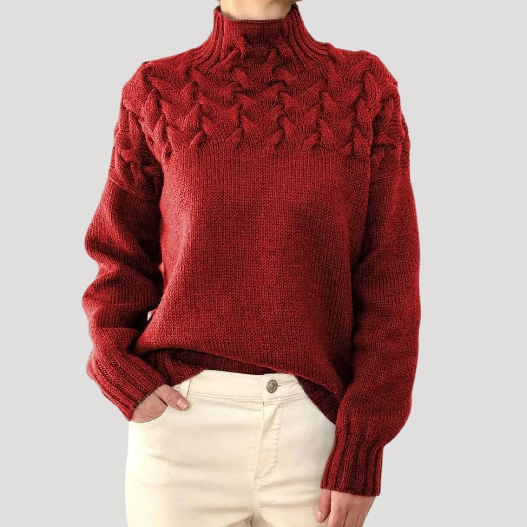 Pull-over de printemps femme col montant torsadé
