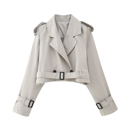 Trench-coat élégant pour femme court moderne avec ceinture