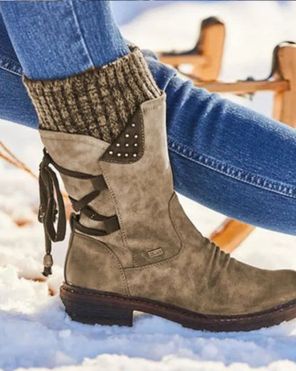 Bottes en cuir véritable, chaudes pour l'hiver