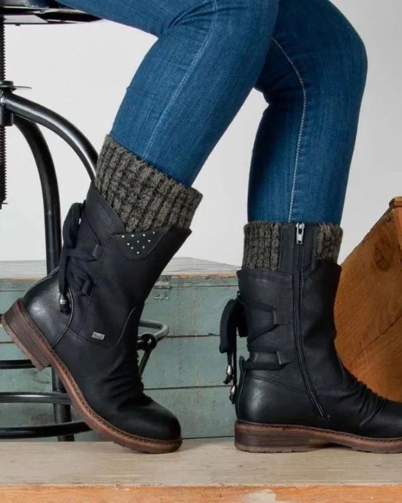 Bottes en cuir véritable, chaudes pour l'hiver