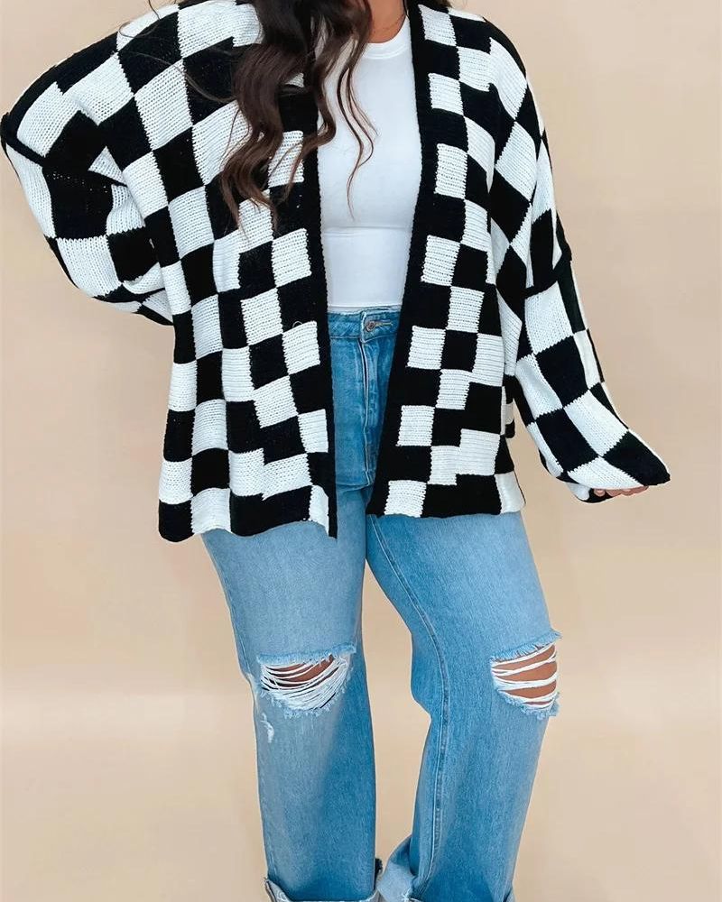 Cardigan oversize à carreaux