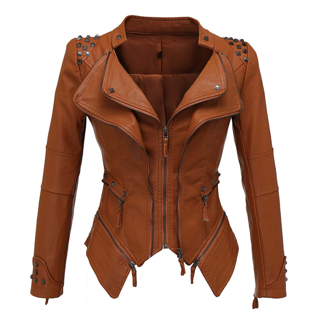 Blouson en cuir pour femme style motard Coupe ajustée