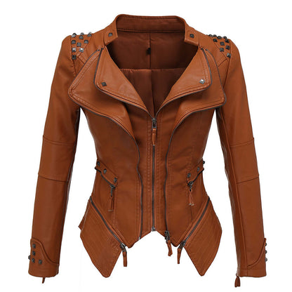 Blouson en cuir pour femme style motard Coupe ajustée