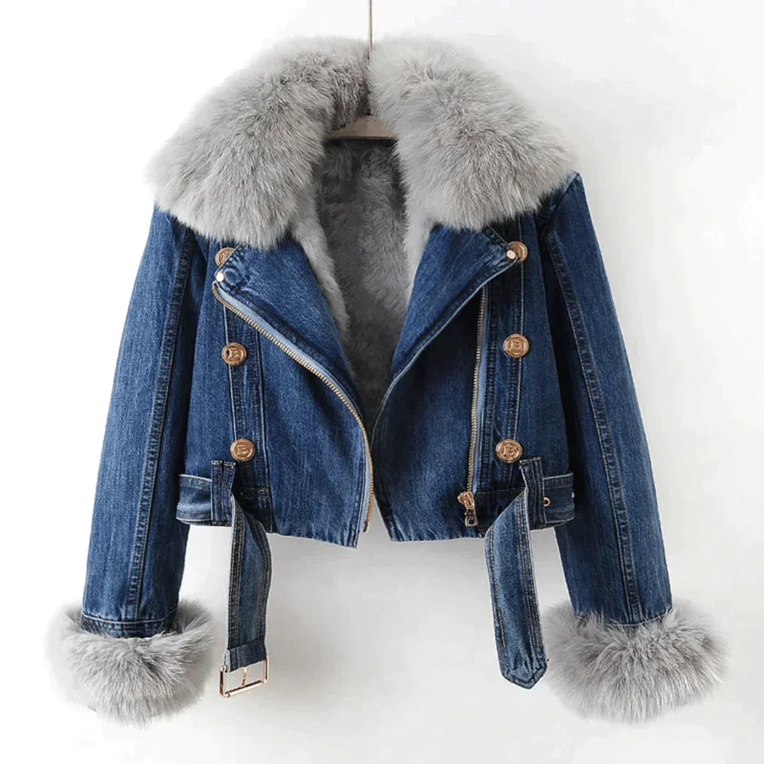 Vêtements élégants pour femme en denim et fourrure