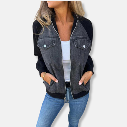 Blouson aviateur en jean, fermeture éclair, coupe regular