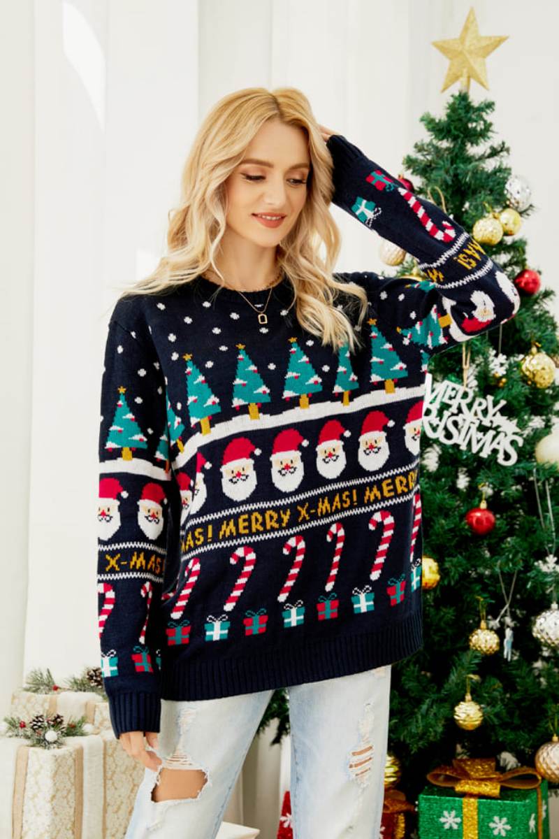 Weihnachten Strickpullover Rundhals Gemütlich - IdealeKleiden