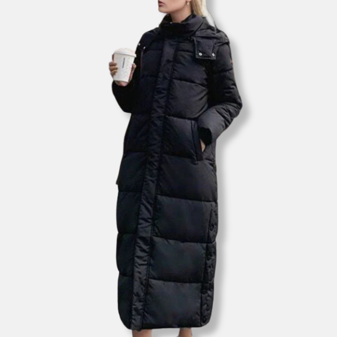 Doudoune longue femme gilet matelassé capuche col montant
