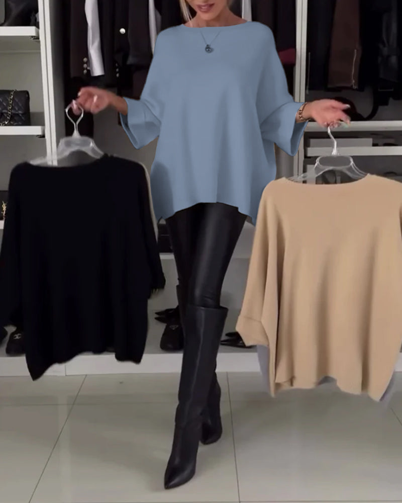 Élégant pull femme uni col rond