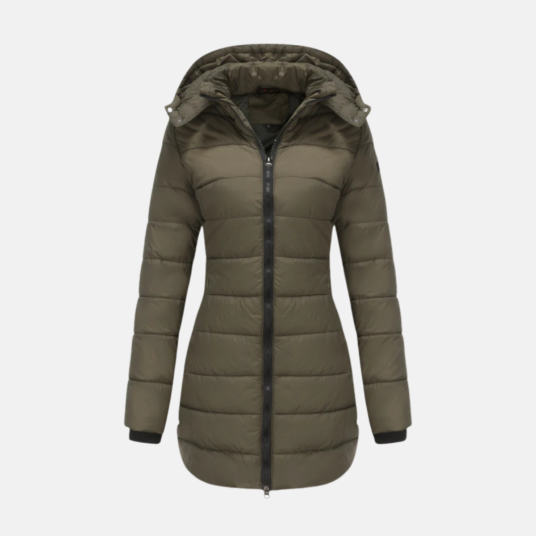 Long manteau pour femme avec capuche et fermeture éclair