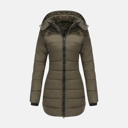 Long manteau pour femme avec capuche et fermeture éclair