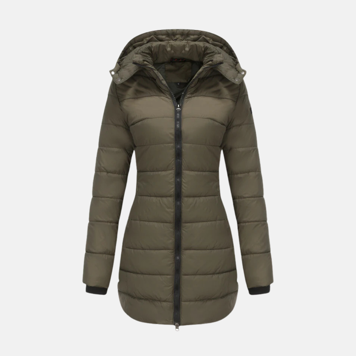 Long manteau pour femme avec capuche et fermeture éclair