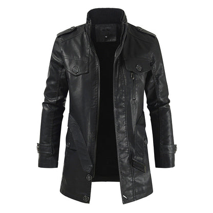 Manteau long stylé pour homme en cuir velours