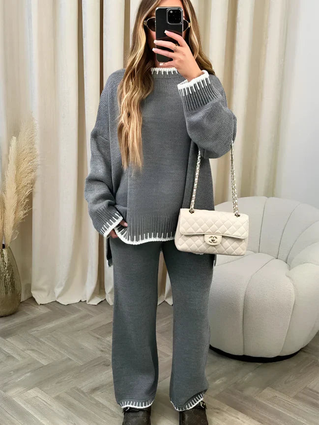 Élégant ensemble 2 pièces tricoté chaud pour femme