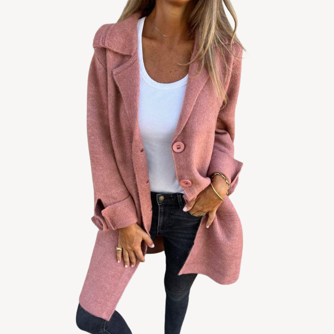 Veste longue en laine mélangée pour femme avec boutons