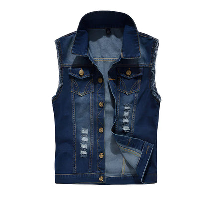 Gilet en jean pour hommes style rétro avec poches