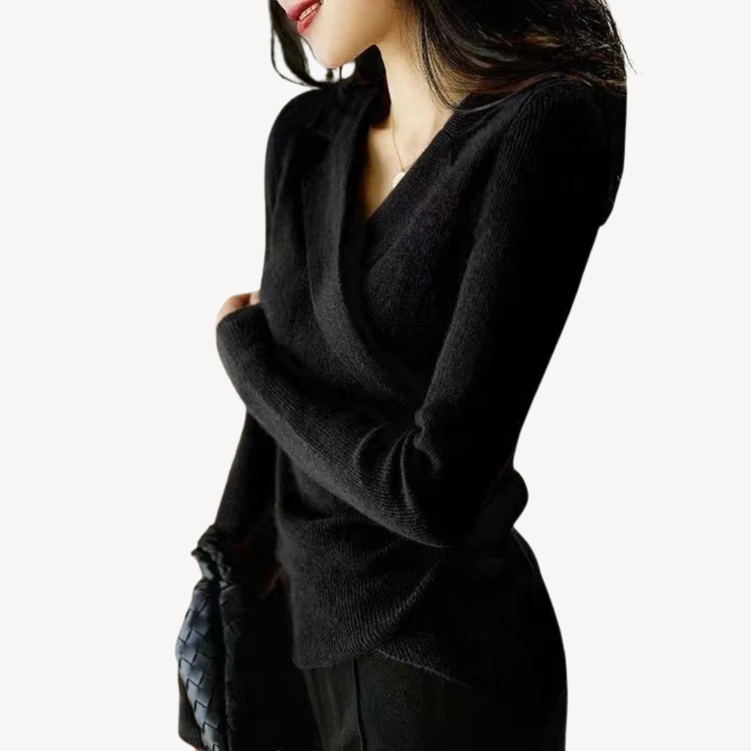 Pull femme maille cache-cœur col en V moderne