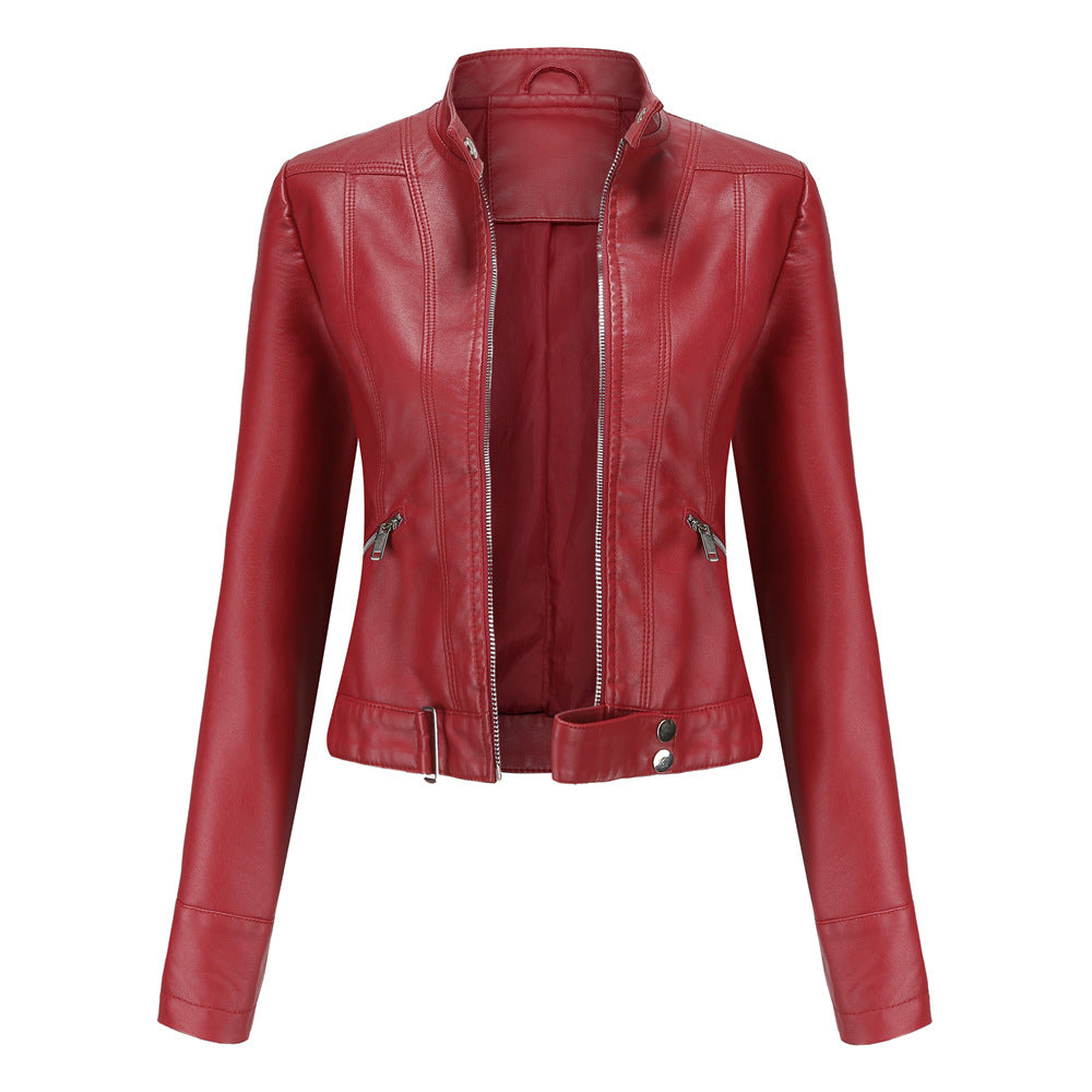 Blouson en cuir élégant pour femme avec col