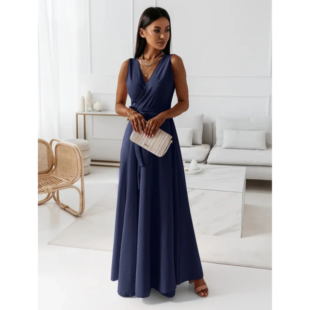 Robe longue femme style portefeuille sans manches été