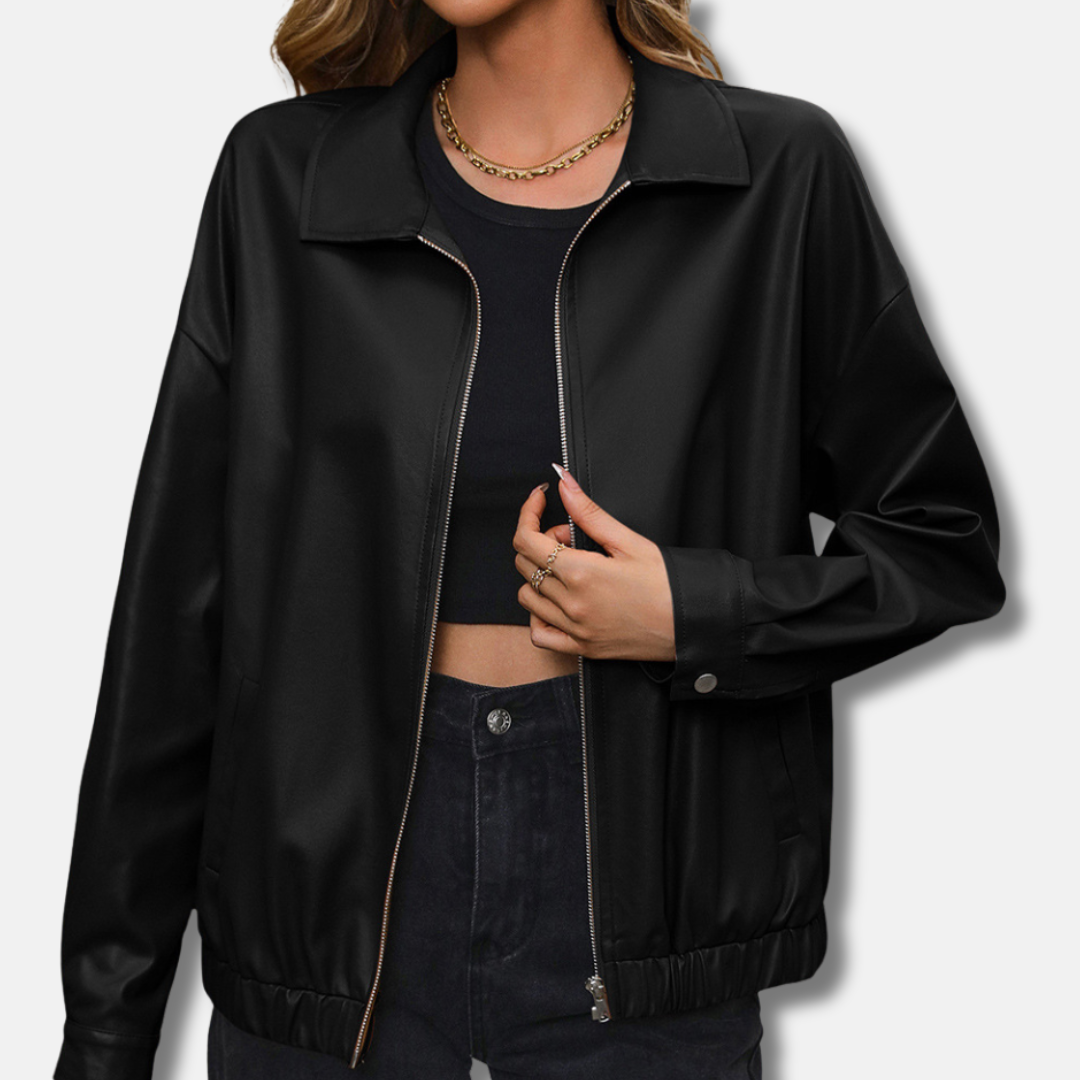 Blouson en cuir style motard court zippé