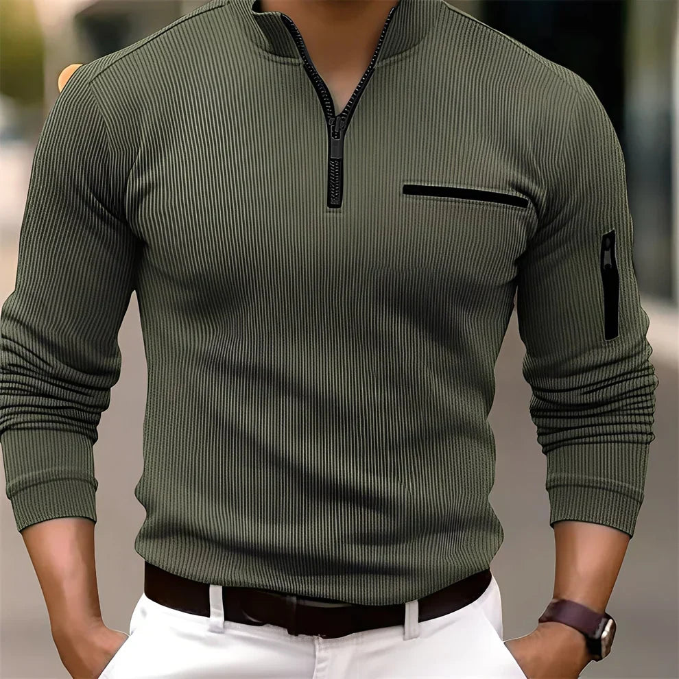 Pull rayé moderne pour homme avec poches