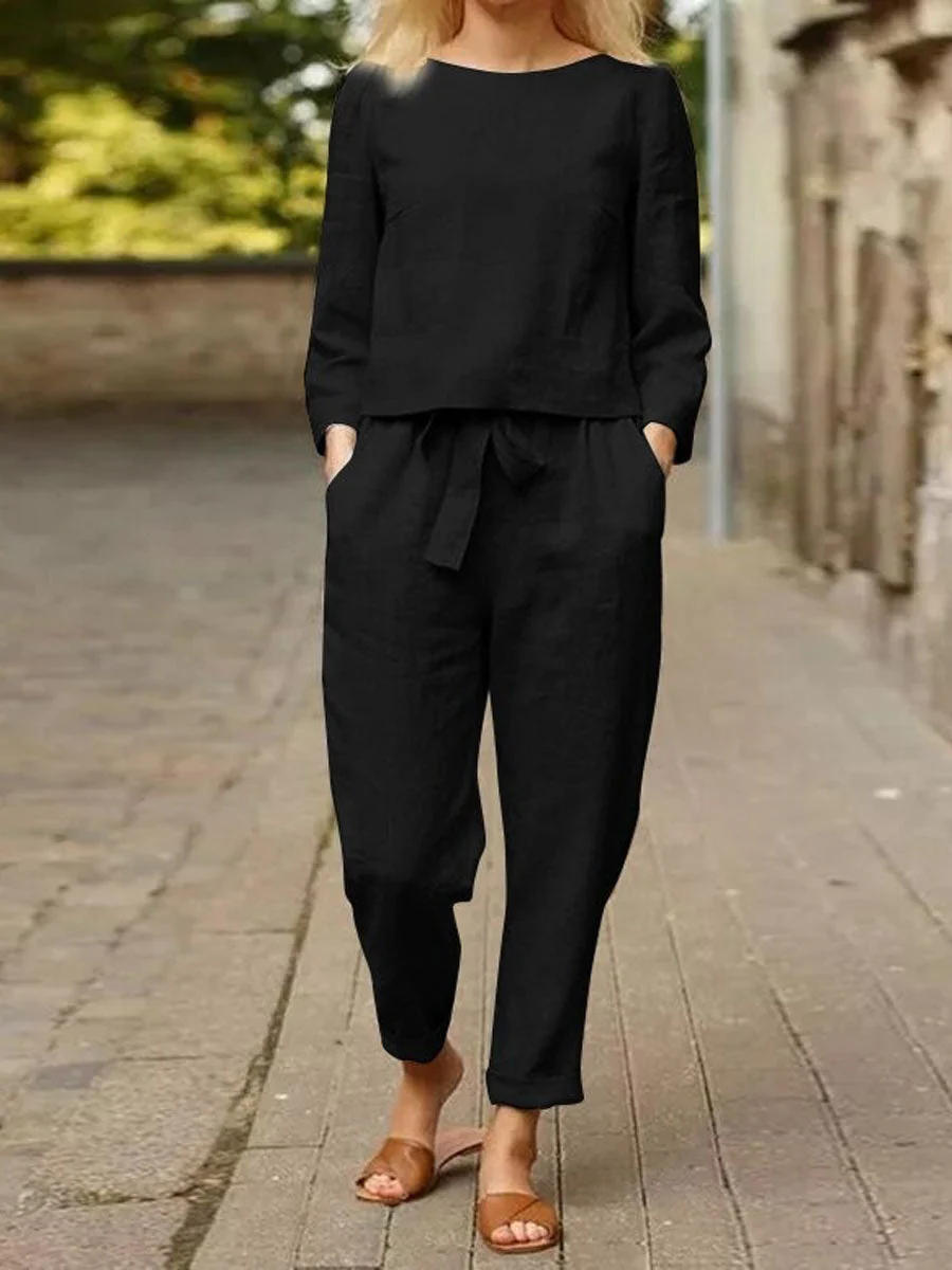 Ensemble de sport pour femme – Haut à manches longues et pantalon taille haute