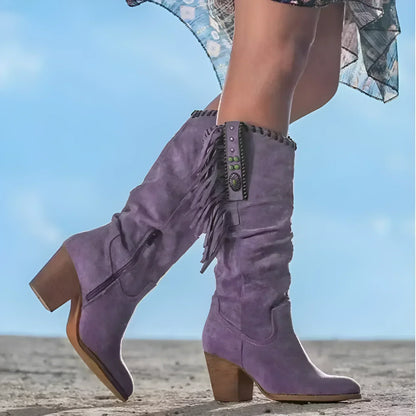 Bottes western femme à franges et talons hauts