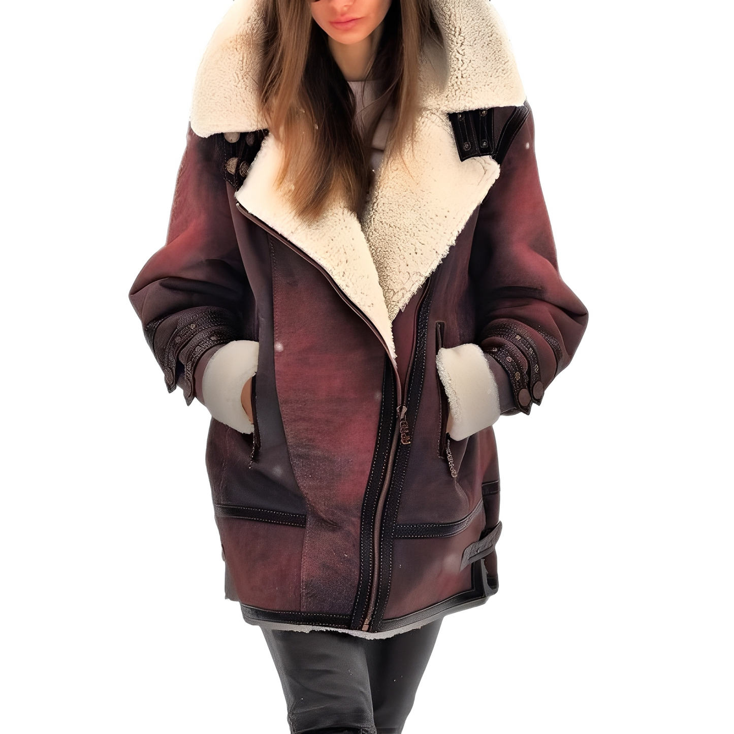 Élégante veste en cuir pour femme, doublure douce