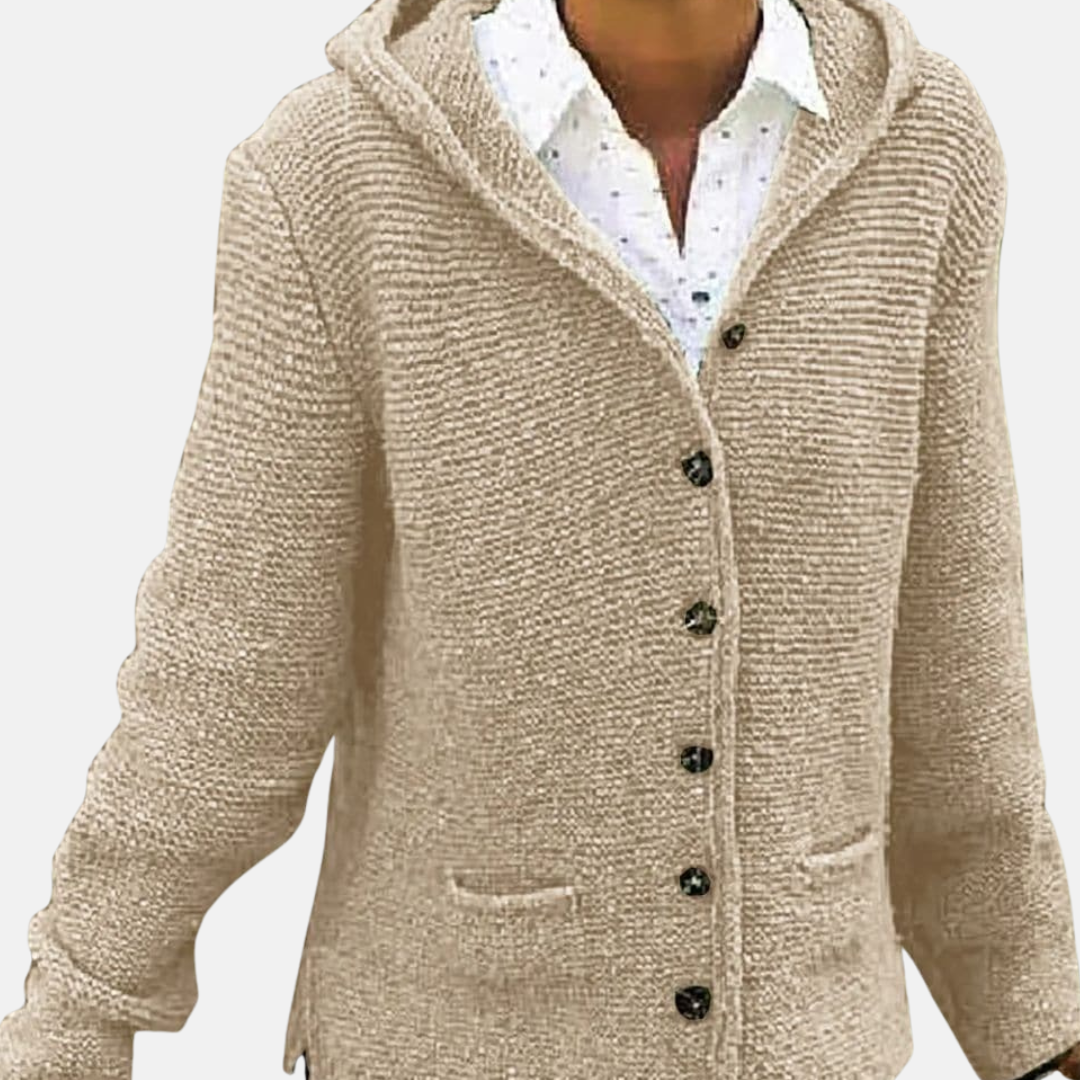 Cardigan en laine chaud avec boutons et capuche