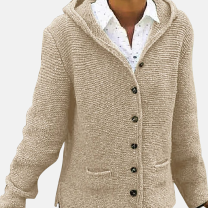 Cardigan en laine chaud avec boutons et capuche