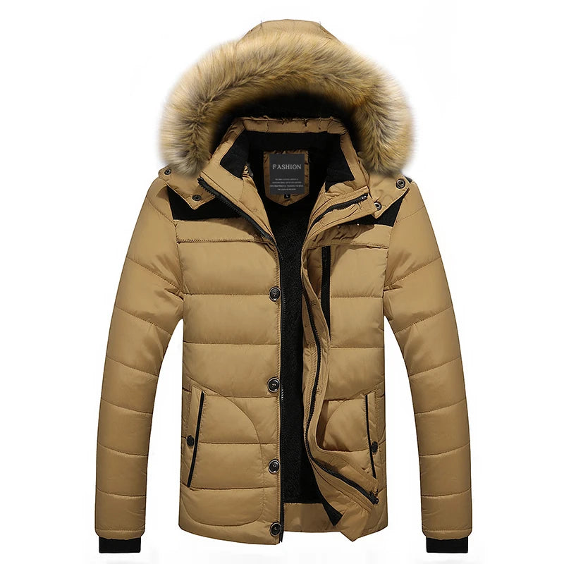 Parka homme en duvet chaud avec col en fausse fourrure