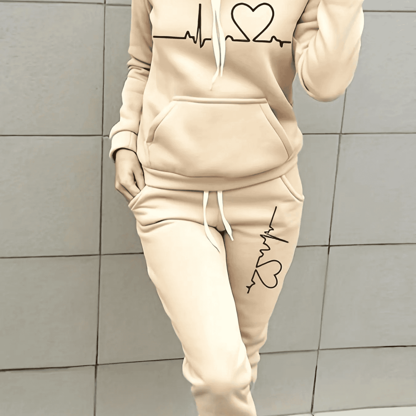 Ensemble d'hiver femme motif cœur sweat à capuche jogging