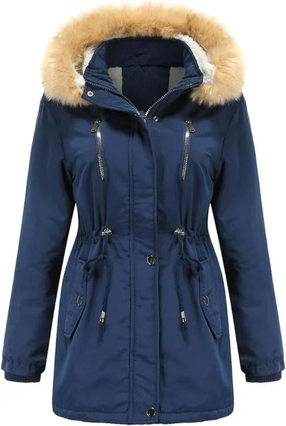 Long manteau d'hiver à capuche fausse fourrure polaire