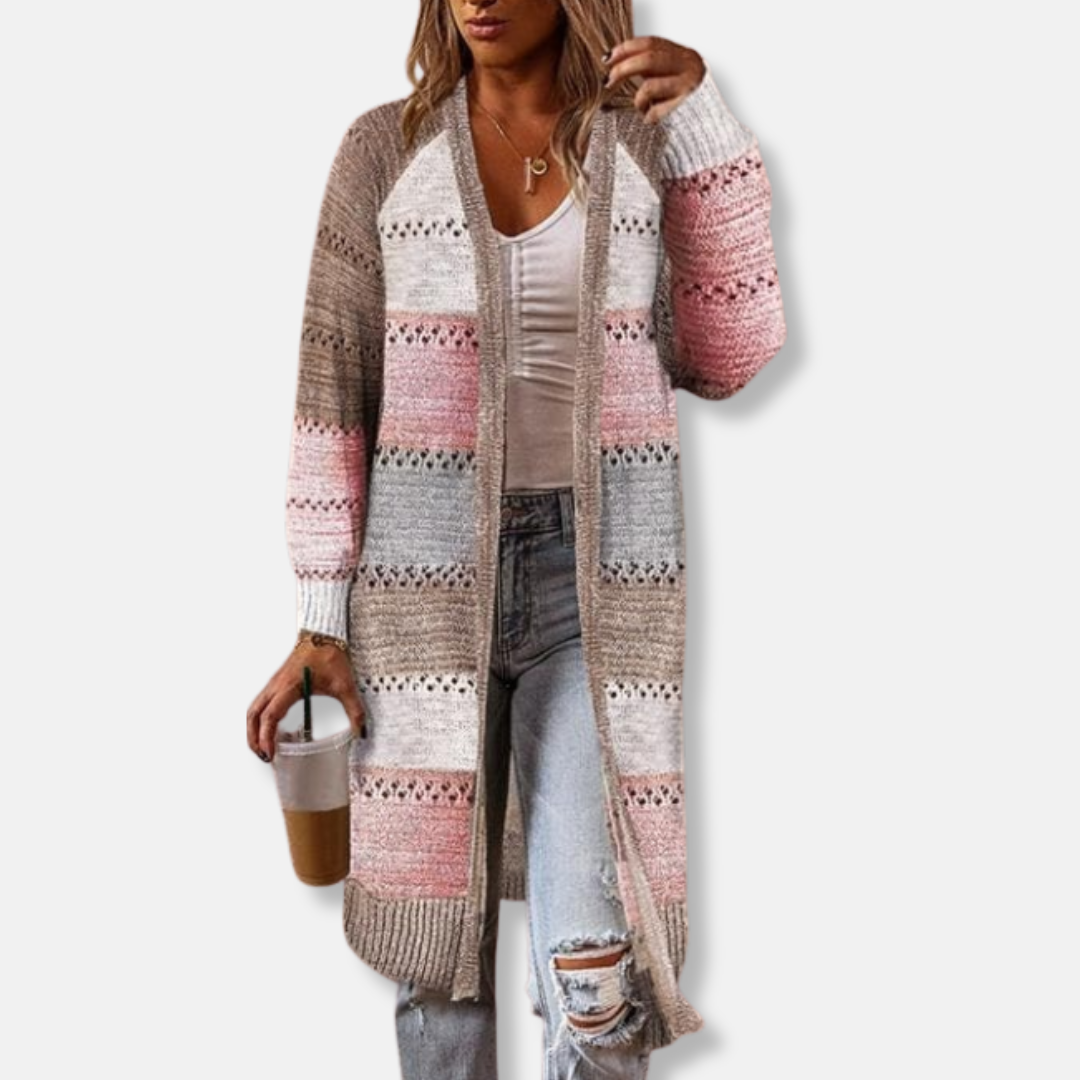 Cardigan en maille de laine confortable coupe décontractée rayé
