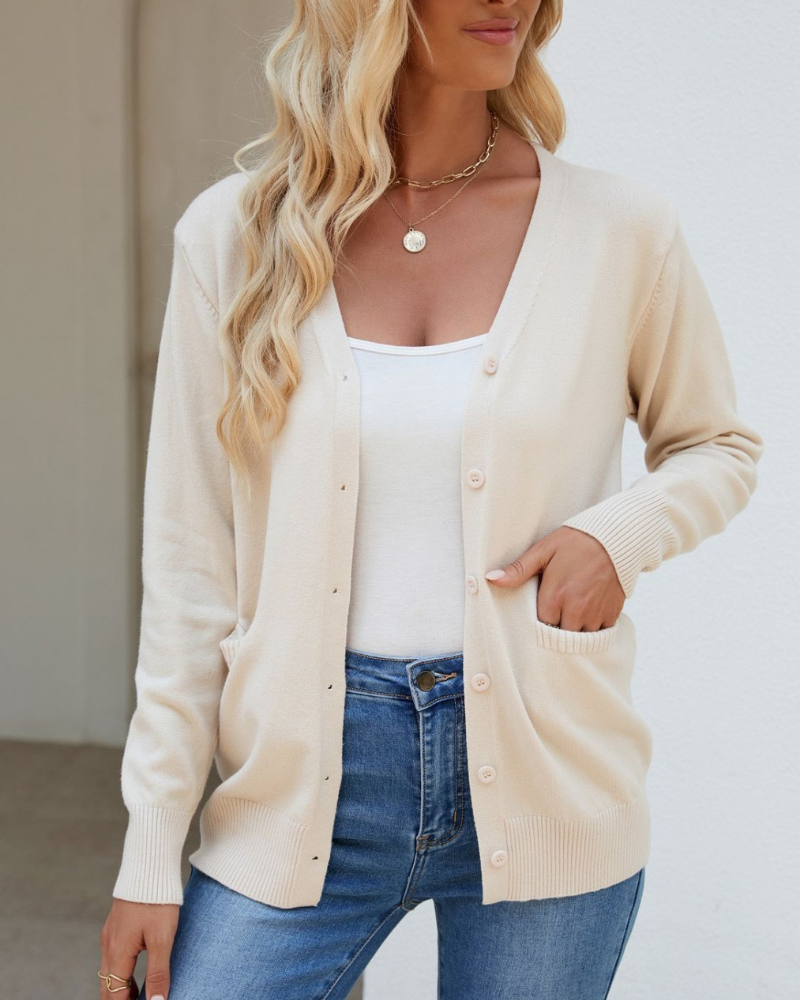 Cardigan femme col V manches longues