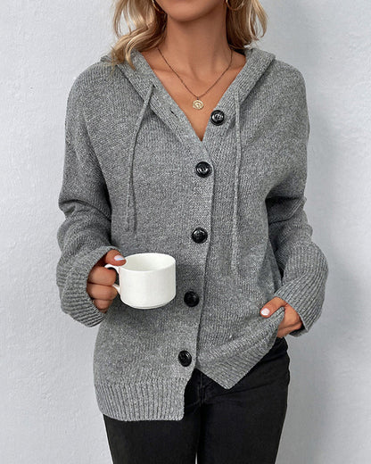 Kuschelige Strickjacke Kapuze Schnürsenkel - IdealeKleiden