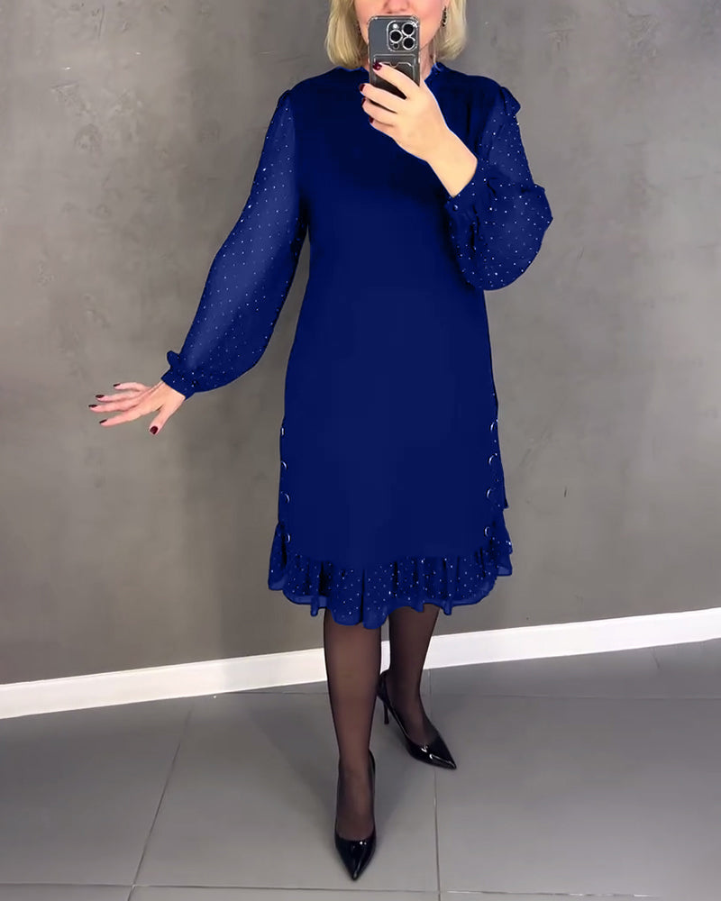 Robe élégante femme manches longues à pois