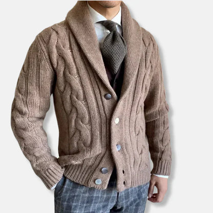 Herren Cardigan Wollig Zopf Muster Schalkragen - IdealeKleiden