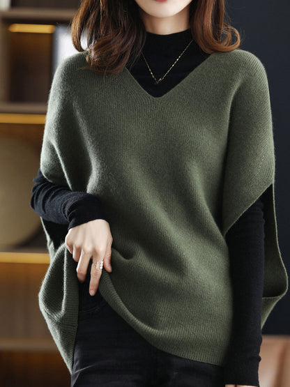 Pull-over tricoté pour femme Col en V Uni