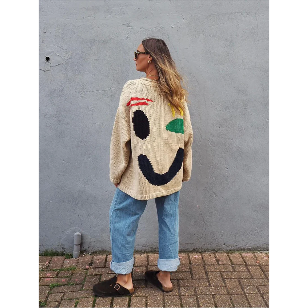 Robe pull grande taille longue confortable à motif abstrait