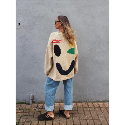 Robe pull grande taille longue confortable à motif abstrait