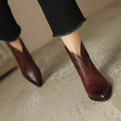 Bottines élégantes en cuir pour femme, bout pointu, talon bloc