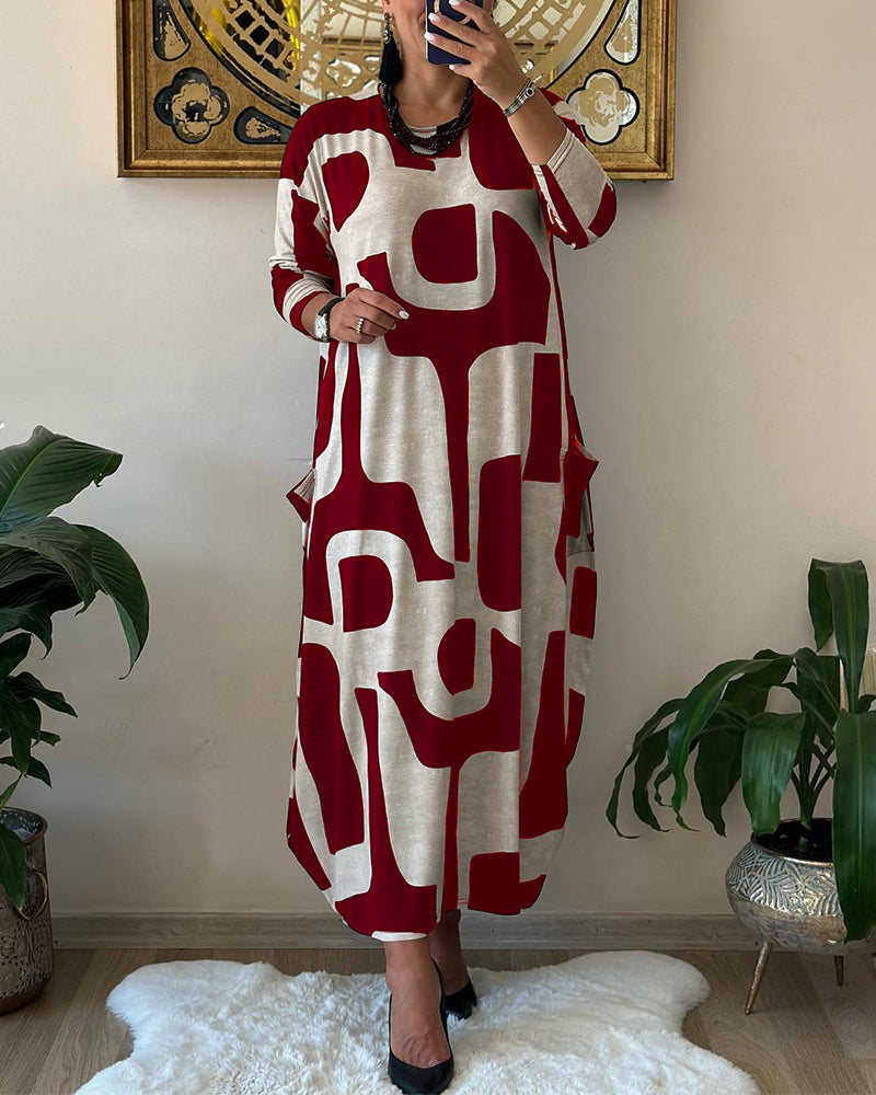 Robe longue à manches longues imprimée pour femme