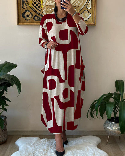 Robe longue à manches longues imprimée pour femme