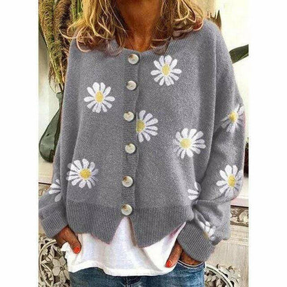 Gilet tricoté pour femme, motif fleurs d'automne, surveste