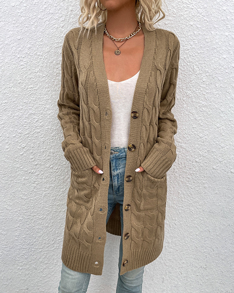 Cardigan élégant à manches longues de couleur unie pour femme