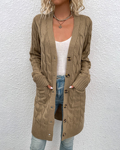 Cardigan élégant à manches longues de couleur unie pour femme