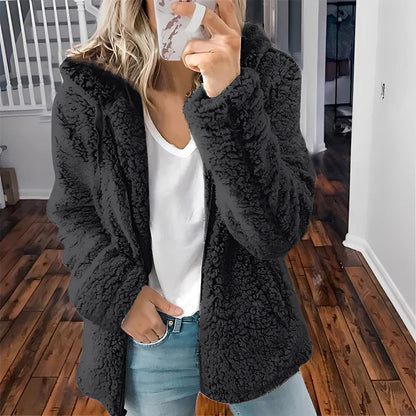 Veste épaisse en laine pour femme, à capuche, chaude