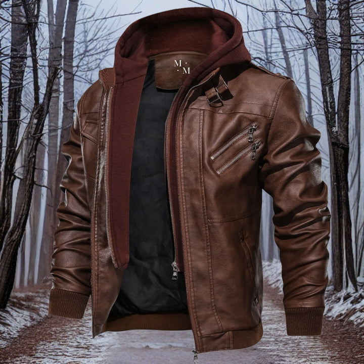 Veste en cuir chaude Capuche Hiver