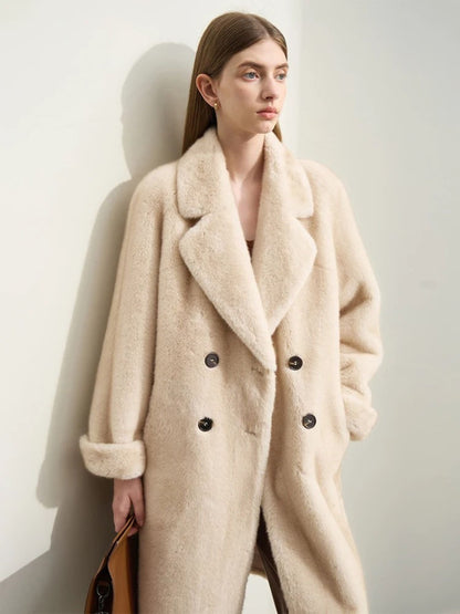 Manteau en laine beige pour femme, chaud pour l'hiver