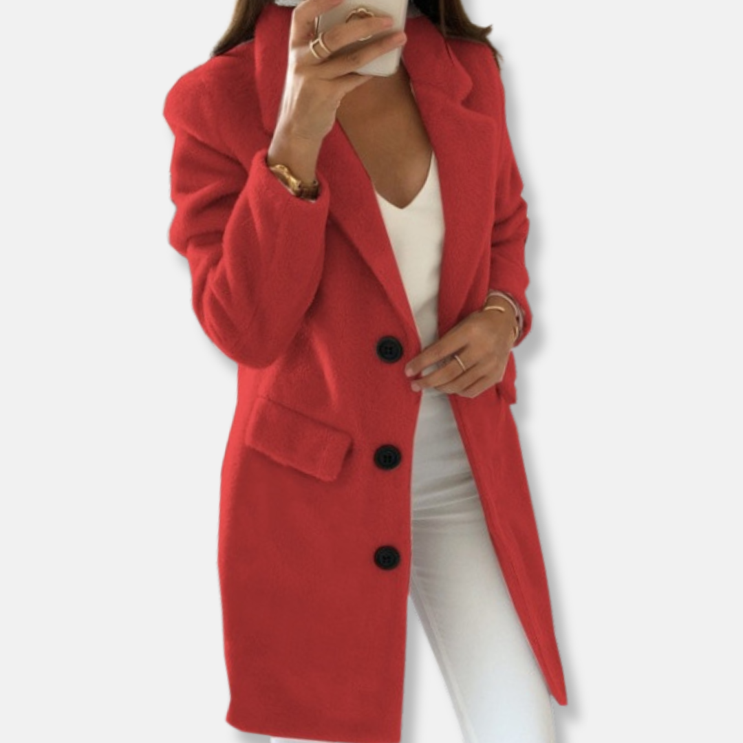 Manteau en laine élégant, classique, longueur genoux avec boutons